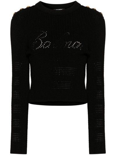 Balmain Black Crewneck Sweater In Black