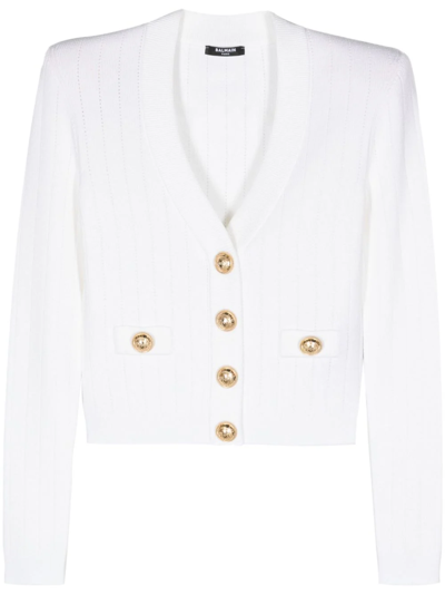Shop Balmain Cardigan In Maglia Con Bottoni In White