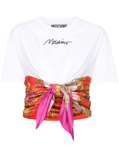 Shop Moschino T-shirt Cropped Scarf Detail In White