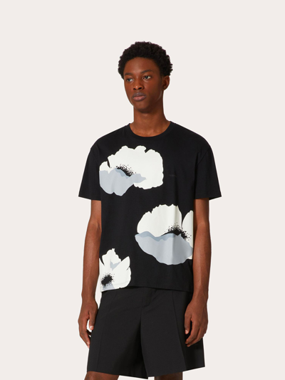 Valentino Floral-print Cotton T-shirt In Black | ModeSens