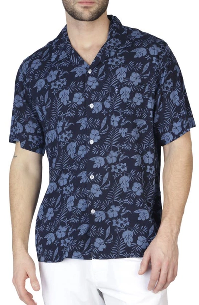 Shop Tailorbyrd Hibiscus Floral Camp Shirt In Admiral Blue