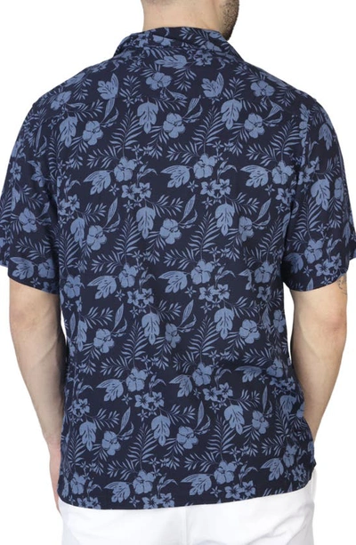 Shop Tailorbyrd Hibiscus Floral Camp Shirt In Admiral Blue