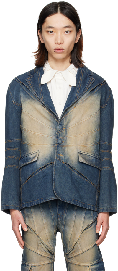 Shop Juntae Kim Blue Tailored Denim Blazer In Washed Blue