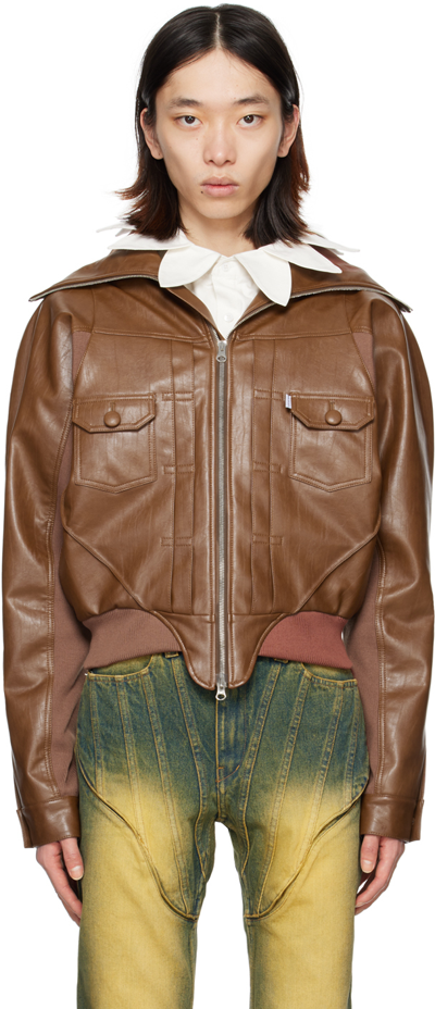 Shop Juntae Kim Brown Pourpoint Faux-leather Bomber Jacket