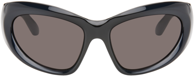 Shop Balenciaga Black Wrap D-frame Sunglasses In 001 Shiny Black