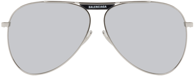 Shop Balenciaga Silver Tag Pilot Metal Sunglasses In 002 Shiny Silver