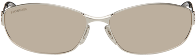 Shop Balenciaga Silver Rectangular Sunglasses In 006 Silver