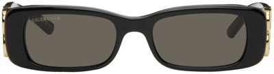 Shop Balenciaga Black Dynasty Rectangle Sunglasses In 001 Black