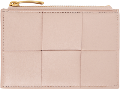 Shop Bottega Veneta Pink Zipped Card Holder In 6917 Lotus Gold