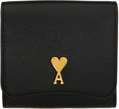 Shop Ami Alexandre Mattiussi Black Paris Paris Compact Wallet In Black/brass/0015