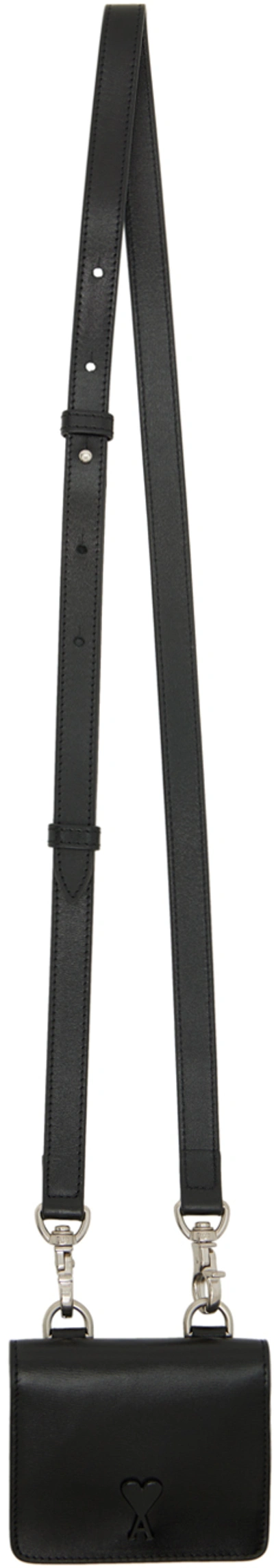 Shop Ami Alexandre Mattiussi Black Ami De Cœur Strap Card Holder In Black/001