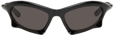 Shop Balenciaga Black Bat Rectangle Sunglasses In 001 Shiny Black