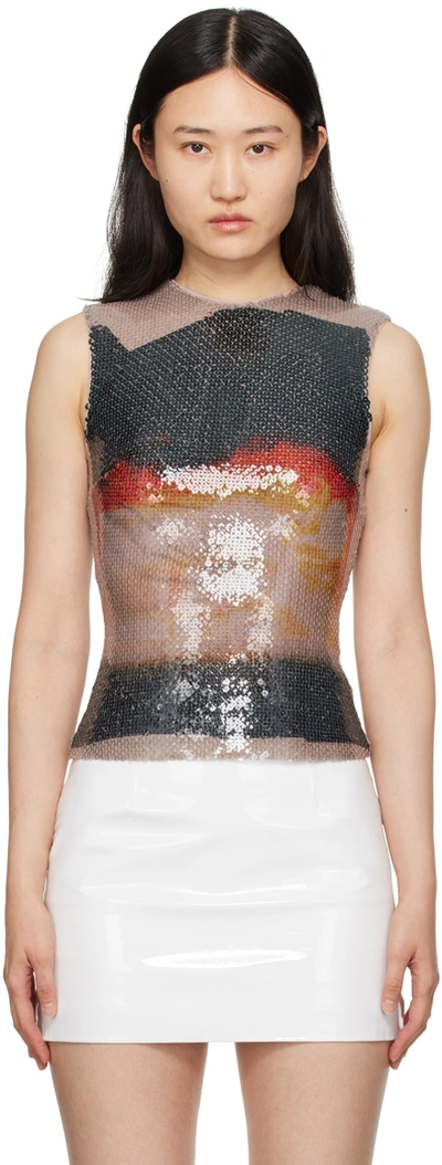 Shop 16arlington Taupe Nage Tank Top In Fire Print/fog