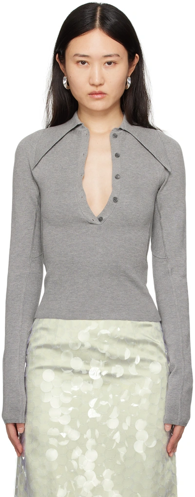 16arlington 16 Arlington Womens Grey Vitara Collar Silk And Cotton-blend Knitted Top In Grey