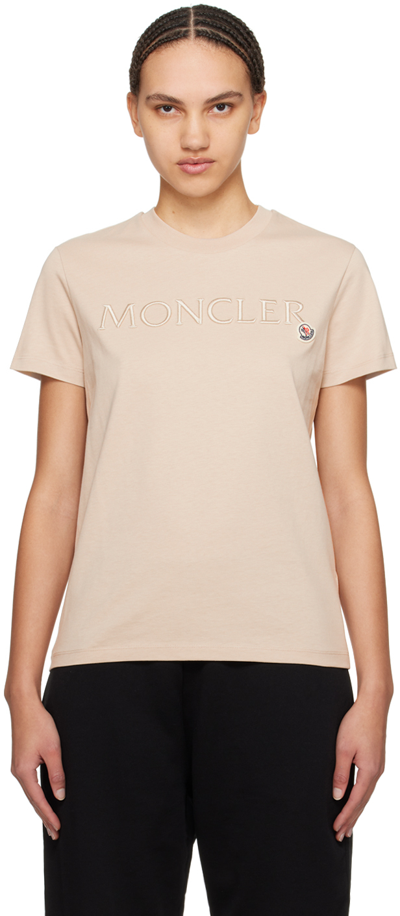 Shop Moncler Beige Embroidered T-shirt In 20j Beige