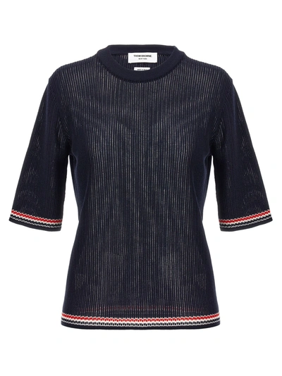 Shop Thom Browne Pointelle Sweater Sweater, Cardigans In Blue