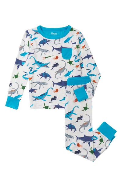 Shop Hatley Kids' Sea Creature Print Fitted Two-piece Pajamas In White