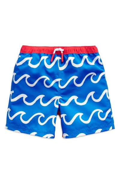 Shop Mini Boden Kids' Swim Trunks In Greek Blue Shark Wave