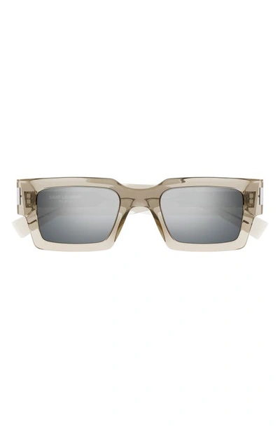 Shop Saint Laurent 50mm Rectangular Sunglasses In Beige