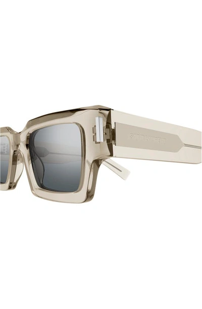 Shop Saint Laurent 50mm Rectangular Sunglasses In Beige