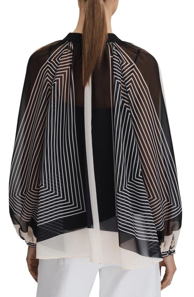 Reiss Charli Stripe Print Blouse In Black/ Cream