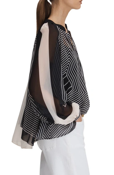Reiss Charli Stripe Print Blouse In Black/ Cream