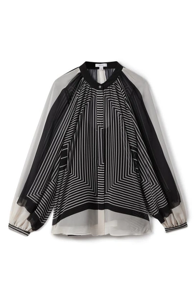 Reiss Charli Stripe Print Blouse In Black/ Cream