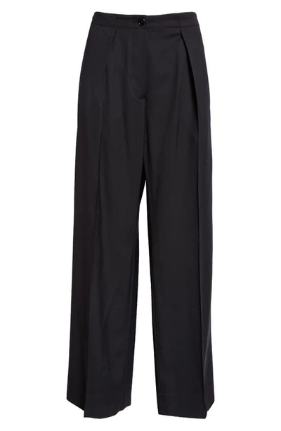 Acne Studios Pernille Herringbone Jacquard Pleated Wide Leg Trousers In Black