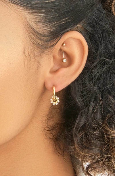 Sterling Forever Alana Imitation Pearl Huggie Hoop Earrings In Gold