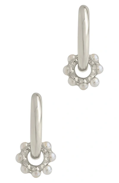 Shop Sterling Forever Alana Imitation Pearl Huggie Hoop Earrings In Silver