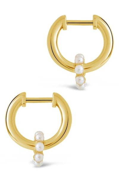 Sterling Forever Alana Imitation Pearl Huggie Hoop Earrings In Gold