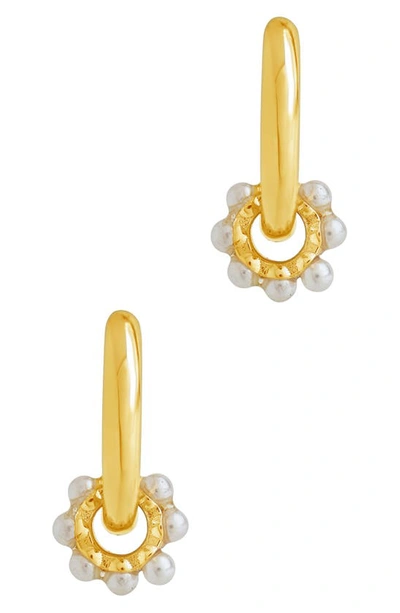 Shop Sterling Forever Alana Imitation Pearl Huggie Hoop Earrings In Gold
