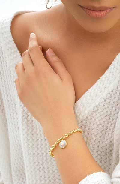 Shop Sterling Forever Lorelai Imitation Pearl Beaded Stretch Bracelet In Gold