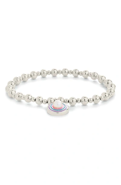 Shop Sterling Forever Lorelai Imitation Pearl Beaded Stretch Bracelet In Silver