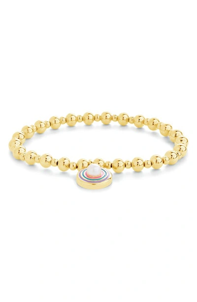Shop Sterling Forever Lorelai Imitation Pearl Beaded Stretch Bracelet In Gold