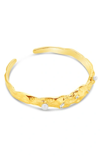 Shop Sterling Forever Caspara Imitation Pearl Cuff Bracelet In Gold