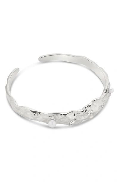 Shop Sterling Forever Caspara Imitation Pearl Cuff Bracelet In Silver