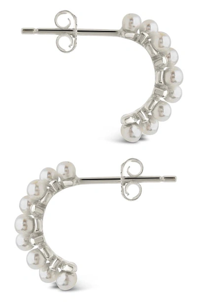 Shop Sterling Forever Mae Imitation Pearl Half Hoop Earrings In Silver