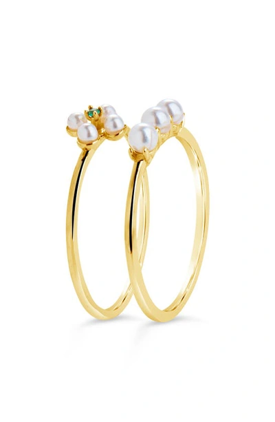 STERLING FOREVER STERLING FOREVER CARA SET OF 2 IMITATION PEARL & CUBIC ZIRCONIA STACKABLE RINGS 