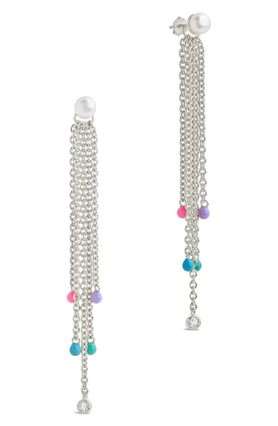 Shop Sterling Forever Delmare Imitation Pearl Linear Drop Earrings In Silver