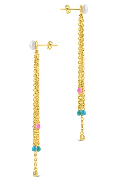 Shop Sterling Forever Delmare Imitation Pearl Linear Drop Earrings In Gold