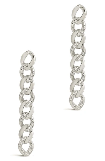 Sterling Forever Cubic Zirconia Pavé Linear Drop Earrings In Silver