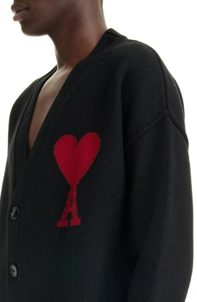 Shop Ami Alexandre Mattiussi Ami De Coeur Wool Cardigan In Black/ Red/ 009