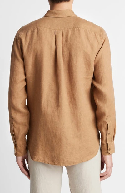 Shop Vince Linen Button-up Shirt In Caramel Desert