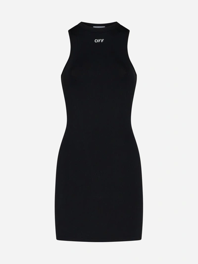 Shop Off-white Logo Jersey Mini Dress In Black