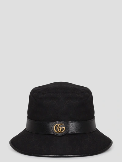 Shop Gucci Double G Gg Canvas Bucket Hat In Black