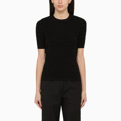 Shop Valentino Black Crew-neck Sweater With Toile Iconographe Motif