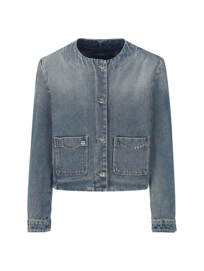 Shop Givenchy Chain-detailed Denim Jacket In Blue