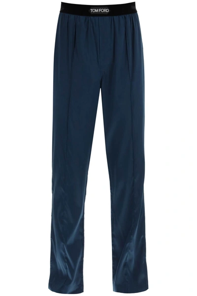 Shop Tom Ford Silk Pajama Pants In Blue
