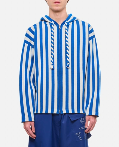 Shop Jw Anderson J.w. Anderson Striped Zipped Anchor Hoodie In Blue
